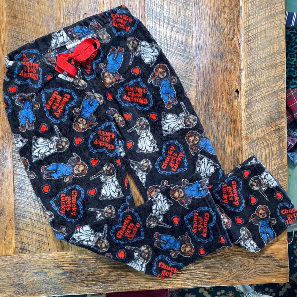 Bride of Chucky Gets Lucky Fleece Pajama Pants Horror Movie Lounge Bottoms Black